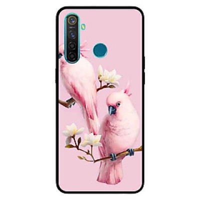 Ốp Lưng in cho Realme 5 Mẫu Chim Vẹt Nền Hồng - Hàng Chính Hãng