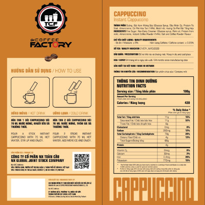 Thùng 24 hộp cà phê Cappuccino hòa tan The Coffee Factory (Hộp 15 gói x 16g)