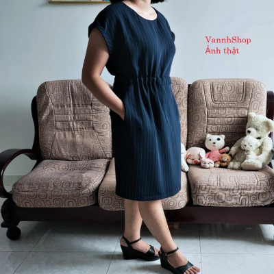 Đầm dáng suông - Đầm nữ kẻ sọc kèm dây lưng phong cách công sở xuân hè -Thiết kế Vannhshop Ms D11 kèm ảnh thật