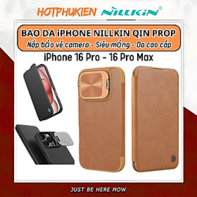 Bao da chống sốc bảo vệ camera cho iPhone 16 Pro / 16 Pro Max hiệu Nillkin Qin ProP - Tích hợp chân đế, ngăn đựng thẻ, Da PU cao cấp - Hàng nhập khẩu