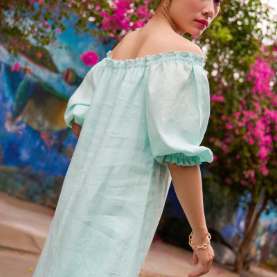 Đầm Midi Linen Thêu Tay Hạ Vy Dre210 thời trang thiết kế Hity