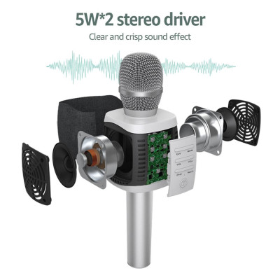 Micrô Karaoke không dây TOSING 027 Loa Bluetooth 2 trong 1 Hát & Ghi âm Cầm tay Đầu máy KTV di động cho - Màu xám