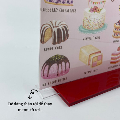 Kệ menu nhà hàng, Standee mica để bàn, Bảng quét mã QR Code, Kệ mica 2 mặt Enter E09 100x210mm đế lùa