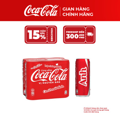 Lốc 6 Lon Nước Ngọt Giải Khát Coca-Cola Vị Nguyên Bản Original 320m/Lon Coca-Cola Official Store_TK