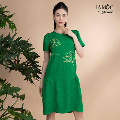 Đầm xô lụa xanh thêu tay phồng La Mộc LM022422