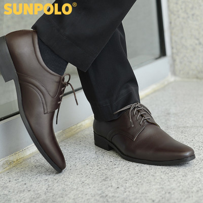 Giày tây nam có dây da bò đế cao su SUNPOLO SKT111 phiên bản nâu