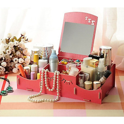 Khay để mỹ phẩm và đồ trang sức có gương smiley 17 - Màu Ngẫu Nhiên