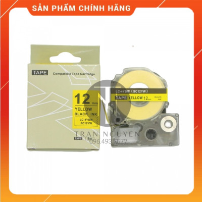 [Combo 3 hộp] Nhãn in Tepra SC12YW (LC-4YBW) - Chữ đen nền vàng 12mm x 8m - Hàng nhập khẩu